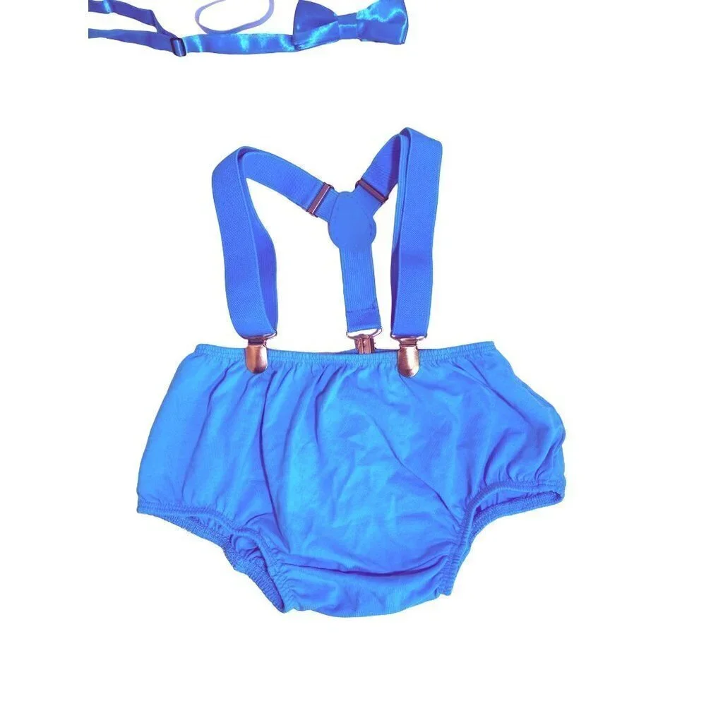 Baby Boy 1/2 Year 6 Mo. Celebration Outfit with Crown, Suspender Pants & Bowtie‎